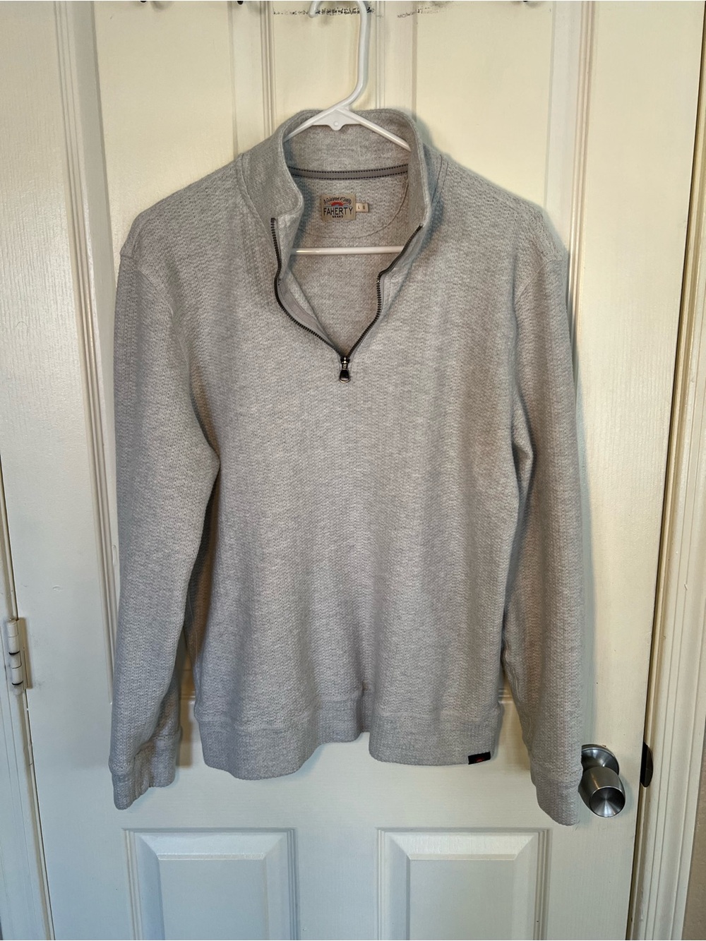 Faherty Brand Organic Cotton Waffle Knit Quarter Zip Pullover Gray Size L